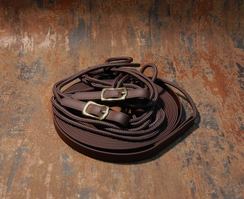 Doppellonge Biothane-Seil in dunkelbraun-messing