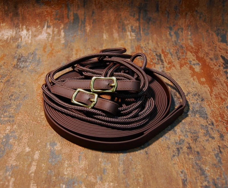 Doppellonge Biothane-Seil in dunkelbraun-messing