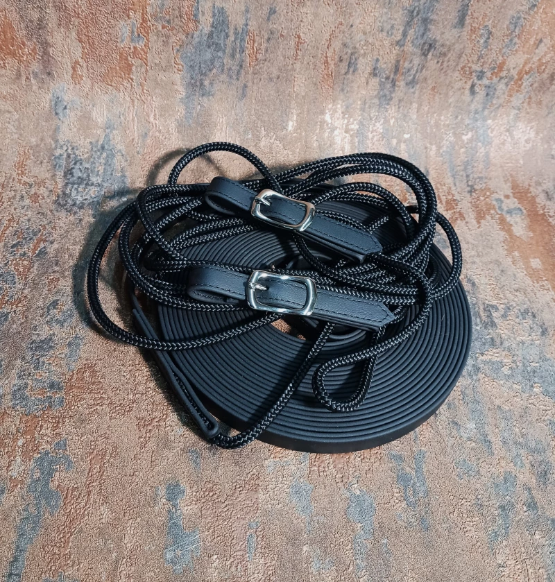 Doppellonge Biothane/Seil in schwarz