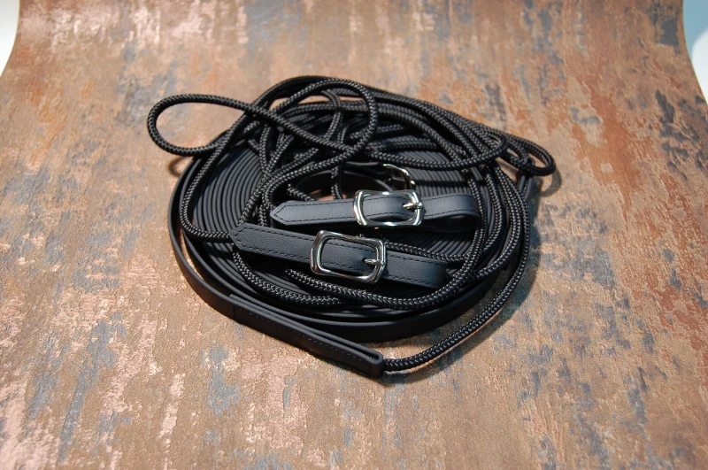 Doppellonge Biothane/Seil in schwarz